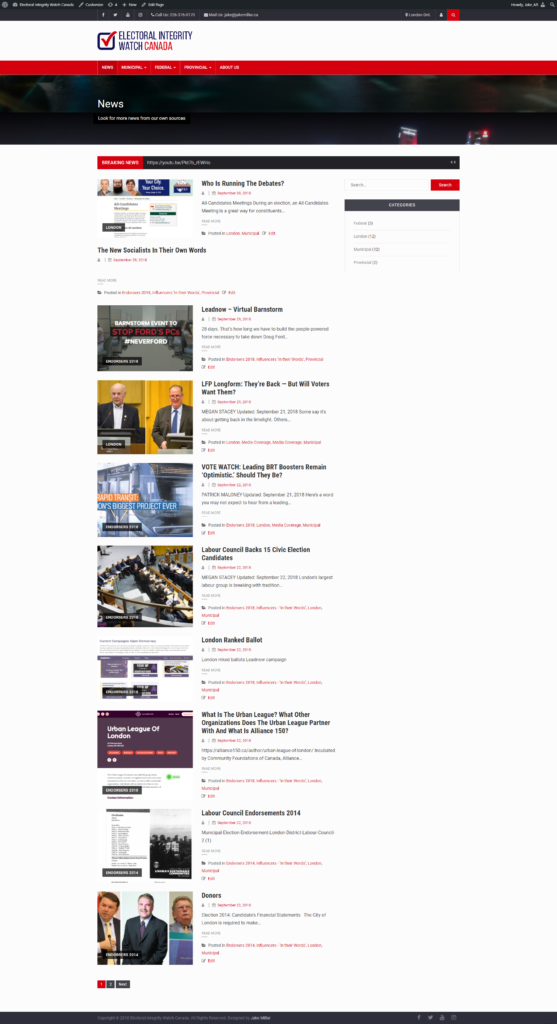 Electoral Integrity Watch Canada homepage preview.